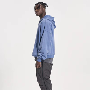 Men's Quarter <b>Zip</b> Oversized Pullover Hoodie Streetwear Distress Acid Wash 100% Cotton Breathable Full Customization <b>Hooded</b> Solid - Product Image 3