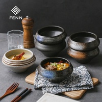 Bol à pâtes rétro en grès peint à la main FENN, bol à matcha japonais en céramique personnalisé, ensemble de bols coniques pour soupe, salade de fruits et desserts
