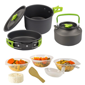 Outdoor Cookware Set With Teapot 1-2L Portable <b>Camping</b> <b>Kitchen</b> Equipment For 2-3 People Anodized Finish - Product Image 2