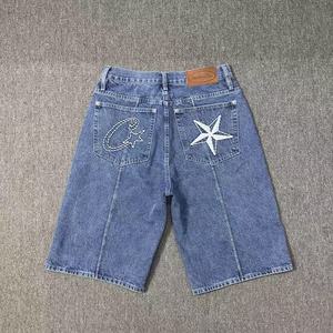 Shorts en jean brodés pentagramme pour homme, style streetwear d'été, <span class=keywords><strong>Corteiz</strong></span> Devil Island, coupe ample décontractée, tendance cinq-quarts - Product Image 2
