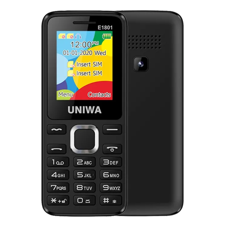 Toptan ucuz fiyat UNIWA E1801 cep telefonu 1.77 inç 800mAh pil 21 tuşları FM MP3 MP4 GSM çift SIM özelliği telefonları