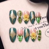 Ongles à presser en acrylique PMMA faits main, courbe 3D, forme amande moyenne, style influenceur, pour réseaux sociaux, couvrance totale, 10 pièces