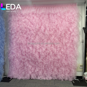 Tissu de rideau romantique rose LEDA, tulle à volants, panneau de fond mural fleuri pour mariage, fête, photomaton, décoration de fond - Product Image 6