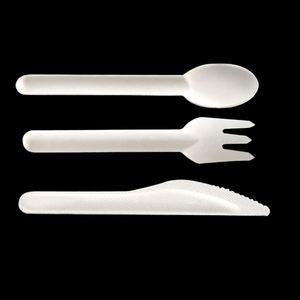 Ensemble de couverts jetables en bagasse de canne à sucre, écologiques, couteau, fourchette, cuillère pour la restauration en gros et le service alimentaire - Product Image 1