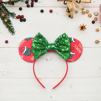Serre-tête unisexe en tissu à motif de souris avec nœud à sequins rouges, idéal pour les fêtes et les vacances, pour femmes - Grande Vente