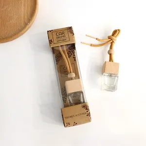 quadratische 8 ml 10 ml glas-aromaflaschen fahrzeug-duftflasche autodiffusor hängende parfümflaschen-set mit box