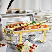 Service de buffet rectangulaire 8QT doré en acier inoxydable avec design à bords roulés, chauffe-plat avec couvercle et support à combustible pour fêtes