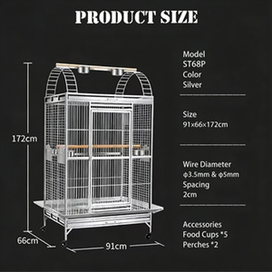 Cage à oiseaux de luxe en acier inoxydable, grande, écologique, pour toutes les saisons, avec <span class=keywords><strong>perchoir</strong></span> en bois et récipient à nourriture en acier inoxydable - Product Image 4