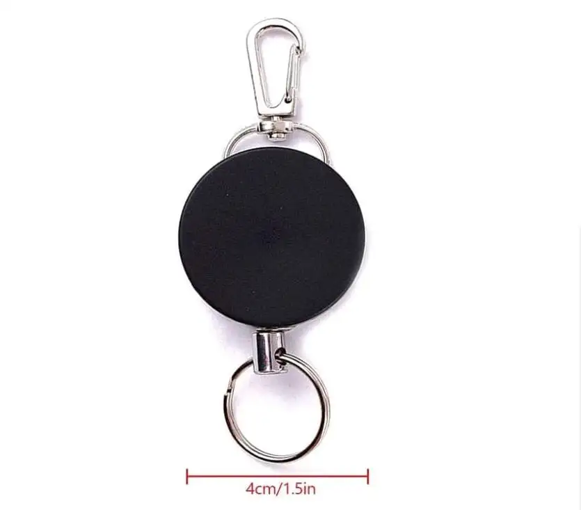 Recoil Key Ring Retractable Chain 46cm Heavy-Duty Metal Belt Clip Extendable Keyring ID Pull Holder Reel Black & Silver