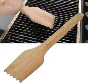 Accesorios de parrilla personalizados Limpiador de cepillo de parrilla de limpieza de barbacoa sin cerdas Raspador de parrilla de madera con mango largo