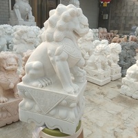 Chien foos traditionnel sculpté à la main, statue de chien foo vente de petite taille, marbre blanc naturel, chien foo chinois