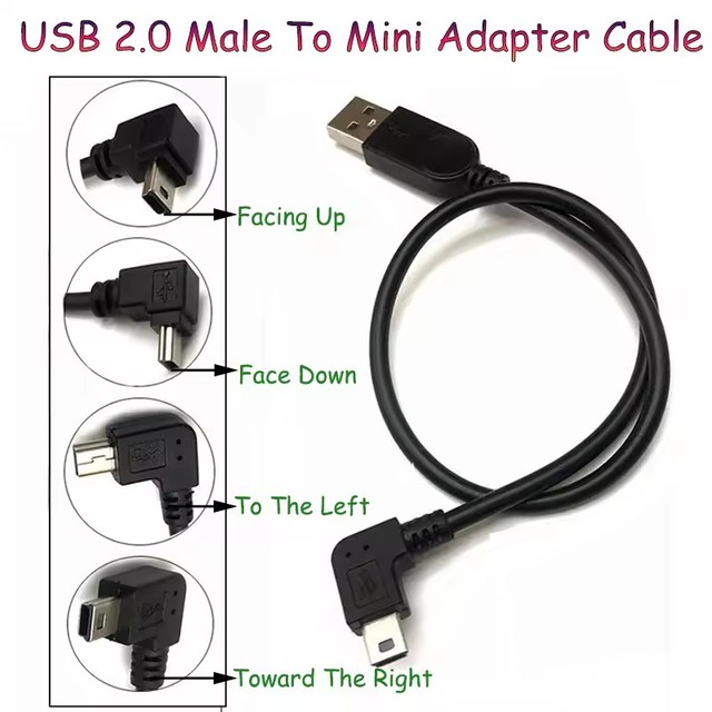 Double 90 Degree Right Angle Mini USB 5 Pin T Port Short USB 2.0 Cable Type A Male to Mini B Fast Charger Date Cable 25CM
