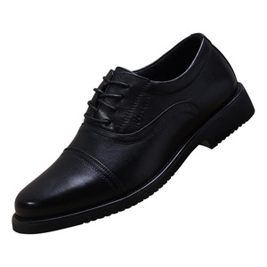 Men's Genuine Leather Oxfords <b>Pointed</b> Toe Lace-up Lightweight Office Career Dress Shoes All Seasons Solid Black - Product Image 4