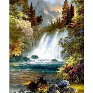 Nouveau design Cliff Waterfall Nature Scenery Diamond Embroidery Home Decoration Diy Full Drill Diamond Painting Kit pour adultes