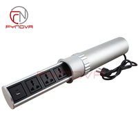 Enchufe retráctil neumático con 3 tomas universales y carga USB A+C para mesa de cocina, isla de cocina u oficina.