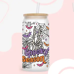 2024 Halloween Festival Kristall aufkleber UV DTF überträgt Libbey Wrap Cup Aufkleber für Glasdose Becher