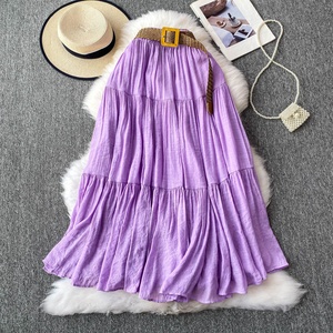 Jupe <span class=keywords><strong>longue</strong></span> évasée fluide à volants pour femme, jupe maxi d'été, tenue de soirée, longueur midi, taille haute élastique, jupe de plage - Product Image 5