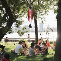 Campanas de Viento Japonesas Modernas de Aluminio de 36 Pulgadas, Color Rojo/Azul/Negro, Decoración con Líneas Cortadas con Láser, para Interiores/Exteriores, Resistentes al Agua