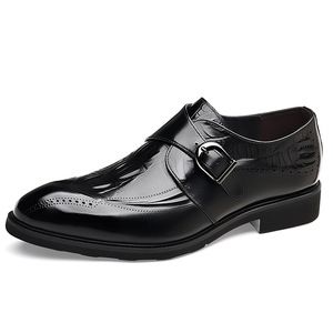 Chaussures habillées Monk Strap pour hommes en cuir véritable à bout pointu avec boucle, idéales pour le bureau et la carrière, semelle extérieure antidérapante en caoutchouc pour l'automne - Product Image 5