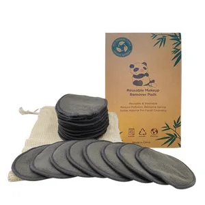 High Quality Custom Eco-Friendly Reusable Makeup Remover Pads round Cotton Velvet Bamboo Charcoal Bamboo Terry Facial Cleansing