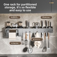 Étagères de cuisine en métal, organisateur mural multifonctionnel, support de rangement avec porte-couteaux et porte-cuillères, porte-baguettes de cuisine