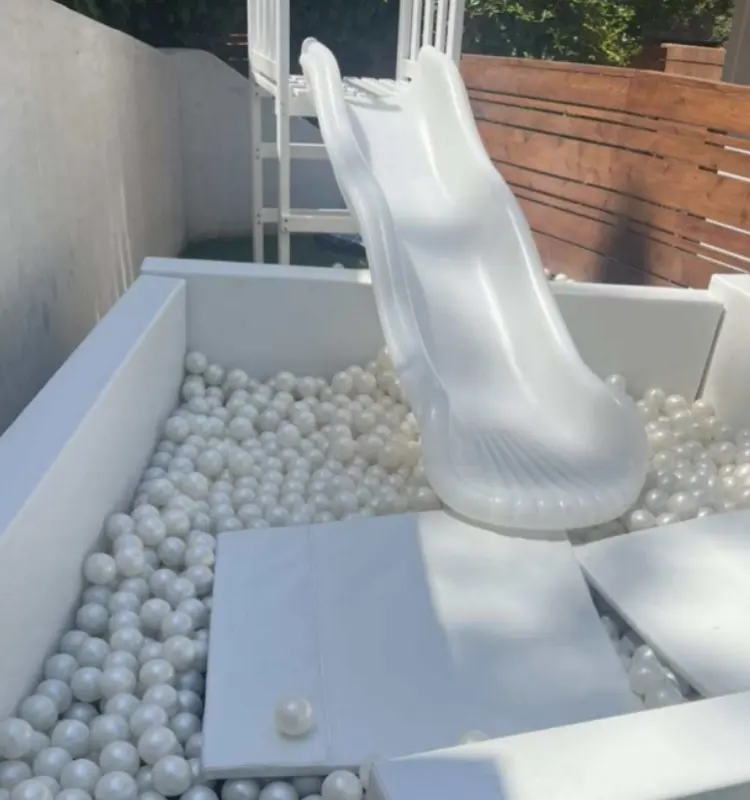 Popular white colored white ball pit with slide rental party playground white slide soft play birthday children soft play slide