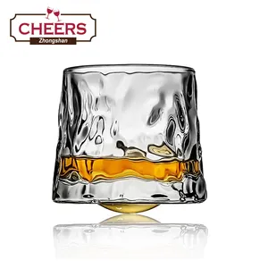 Produsen Set Kacamata Whiskey Putar Tidak Stabil, Kaca Batu Bawah Bulat Kristal Bar