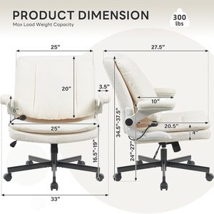 Criss Cross Legged Office <b>Chair</b> with Flip-Up <b>Back</b>&Dynamic Airbag Lumbar <b>Support</b>, Wide Seat Desk <b>Chair</b>, Flip-Up Arms with Wheels - Product Image 2