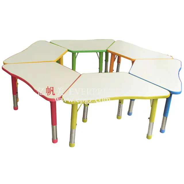 מתכוונן גן לומד משחק אוכל שולחן לילדים מודרני עיצוב צבעוני 6 מושבים