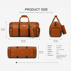 Custom Travel Duffle <b>Bag</b> PU Leather Weekender <b>Bag</b> Large Capacity Carry On Luggage <b>Bag</b> with Shoe Compartment and Adjustable Strap - Product Image 6