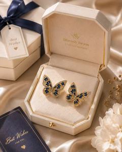 Orecchini a Perno a Forma di Farfalla con Lapislazzuli, Montatura Pavé, Gioielli di Lusso da Donna per Uso Quotidiano - Product Image 3