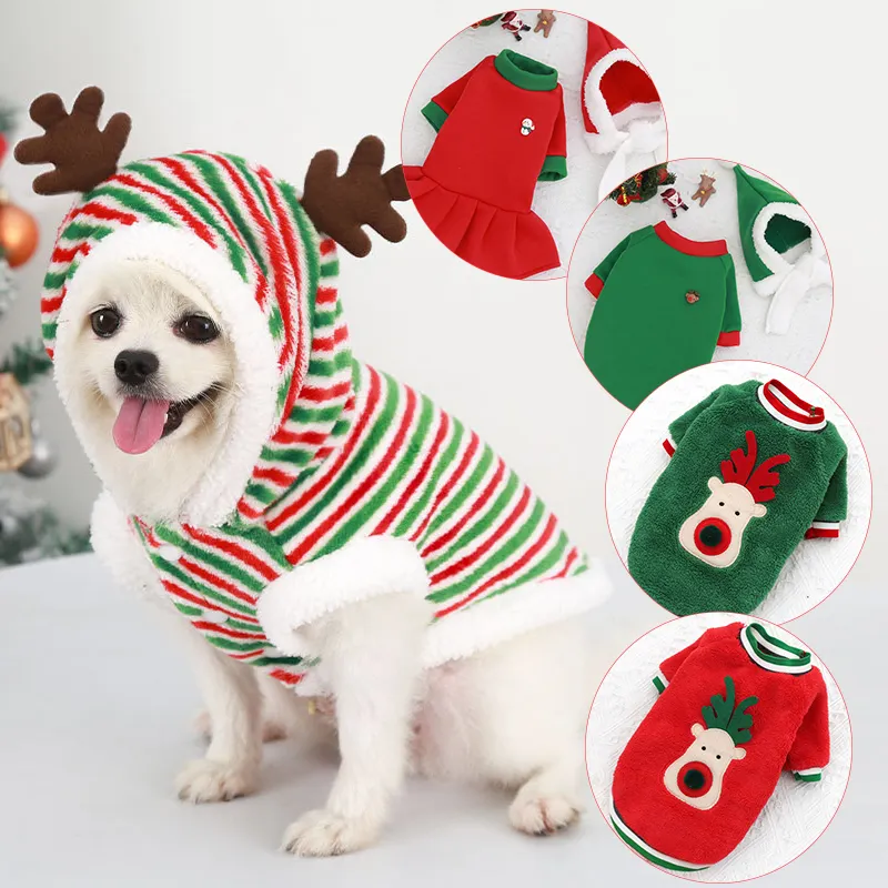 Noël Pet Supplies Vêtements Chat Coton Vêtements Drôle Automne et Hiver Vêtements Personnes Âgées Elk Snow