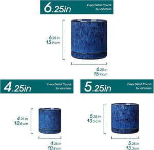 Pots de plantes en céramique durables et écologiques Vancasso, 3 pièces, avec trous de drainage pour une utilisation en intérieur - Plantes succulentes, Pothos, plantes serpent et plus encore - Product Image 2