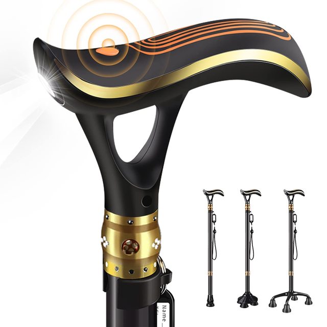 Smart LED Light Walking Cane for Men Women Telescopic Adjustable USB Direct Charge Seniors' Stick One Cane Three Purposes Stable
