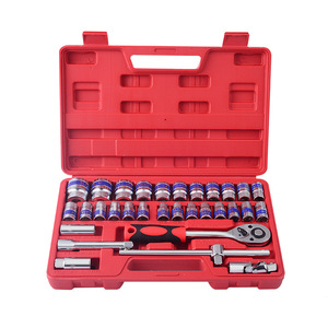 Blue Band 32 Piece Socket Wrench Set 1/2 In Chrome Vanadium Steel Auto Repair <b>Tool</b> Kit With Ratchet And Hard <b>Case</b> - Product Image 1
