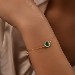 Fashion Jewelry Plated Bracelets Gold S925 Sterling Silver Ins Green Gemstone 18K Gold Plated Bracelet Zircon Charm Bracelet