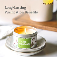Bougie en cire de soja artisanale de haute qualité avec mèche en bois personnalisée, parfum sauge et Palo Santo, dans un verre ambré, sans fumée, pour l'aromathérapie