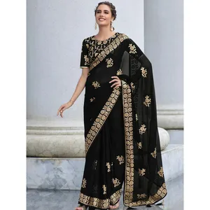 Indiano tradizionale alla moda Design moderno sequenza lavoro Georgette sari con camicetta fornitura di fabbrica all'ingrosso da Surat India