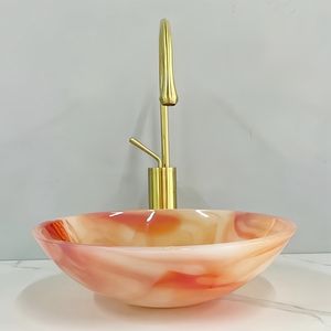 Lavabo rond moderne en verre avec design en <span class=keywords><strong>onyx</strong></span> de <span class=keywords><strong>pierre</strong></span> naturelle de luxe, facile à nettoyer, pour salle de bain d'hôtel - Product Image 1