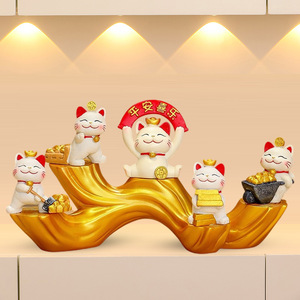 Figurine de chat porte-bonheur en résine, lot de plusieurs pièces, décoration de bureau Feng Shui, cadeau du Nouvel An, ornement pour salon et entrée - Product Image 2