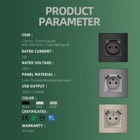 Enchufes de pared de la UE con USB Panel de aluminio cepillado dorado Enchufe francés eléctrico con USB dual A