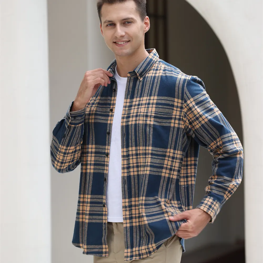 Mens Flannel Shirts Long Sleeve Flannels for Men Button Down Plaid 100% Cotton with Single Pocket