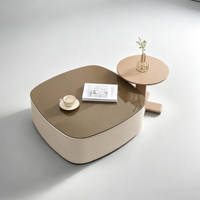 Ensemble de salon moderne et minimaliste de style italien, en verre couleur crème, extensible, pour petites maisons, avec table basse