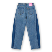 Jean large bicolore taille haute pour femme avec empiècements contrastants sur les côtés, en denim, OEM, marque privée 58073