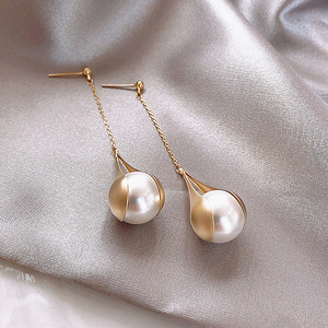 Boucles d'oreilles pendantes longues en fausses perles de style coréen pour femmes, <span class=keywords><strong>bijoux</strong></span> fantaisie plaqués or vintage pour mariage et soirée - Product Image 5