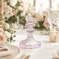 Vintage Glas-Kerzenhalter Transparent Rosa Bernstein Gerippter Kerzenständer für Hochzeitstisch-Dekoration
