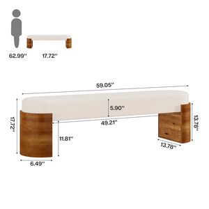 Banc de chambre principale Tribesigns 59 pouces, ottoman pour le <span class=keywords><strong>pied</strong></span> <span class=keywords><strong>du</strong></span> <span class=keywords><strong>lit</strong></span> avec siège en fausse fourrure d'agneau et structure en bois d'ingénierie, blanc et marron - Product Image 5
