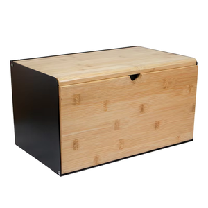 Boîte <span class=keywords><strong>à</strong></span> <span class=keywords><strong>pain</strong></span> en bambou <span class=keywords><strong>pour</strong></span> comptoir de <span class=keywords><strong>cuisine</strong></span>, bac de rangement <span class=keywords><strong>pour</strong></span> <span class=keywords><strong>pain</strong></span> en métal avec couvercle en bois - Product Image 2