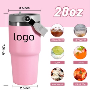 Bouteilles d'eau roses mignonnes pour enfants, gobelet isotherme de 20 oz avec logo personnalisé, gobelet pour enfants avec poignée, tasse thermos sous vide de dessin animé pour l'extérieur - Product Image 2