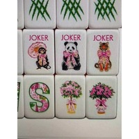 Set Mahjong Amerika Mewah Modern Lipat Grosir dengan Ubin Akrilik Marmer Hijau dan Garis-garis Pink Oranye Karya Seni Kustom